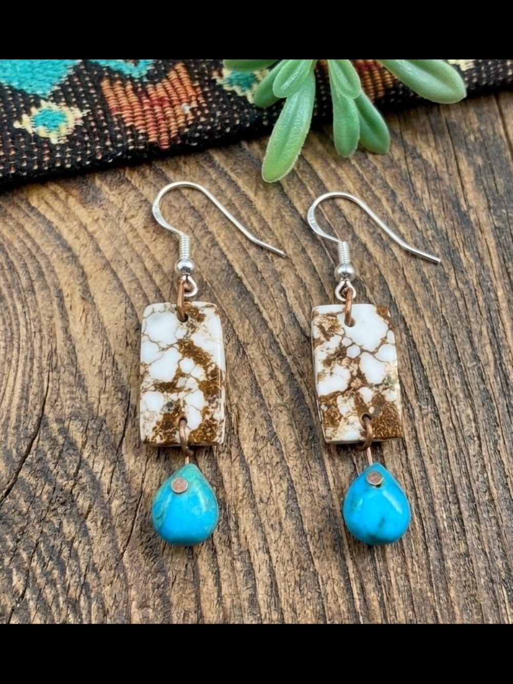 Turquoise & Wild Horse Drop Earrings - Made In USA